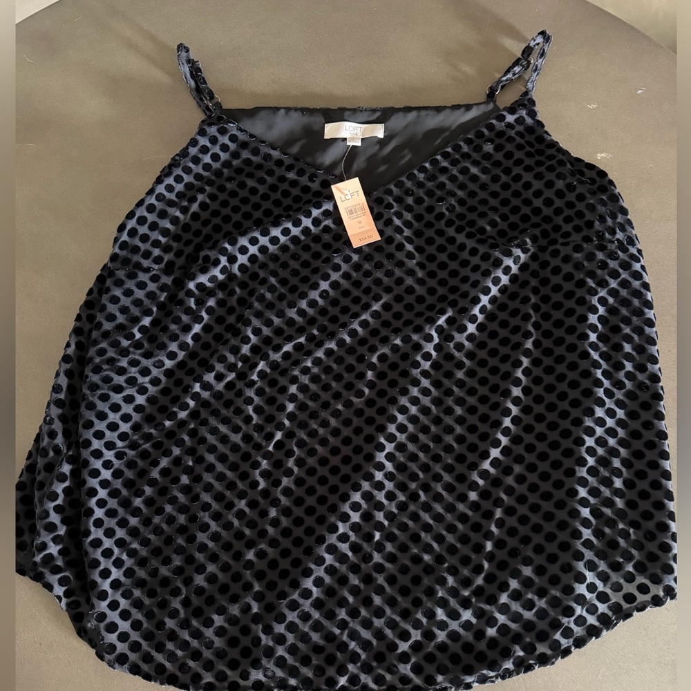 NWT LOFT Women’s Elegant Black Velvet Polka Dot Cami Top, size 18